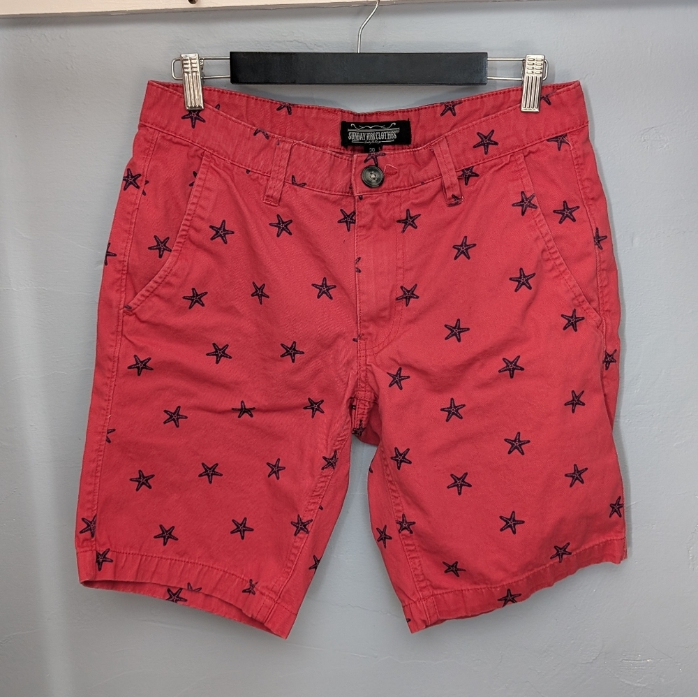 🧶 Preppy Red Starfish-Patterned Men's Shorts